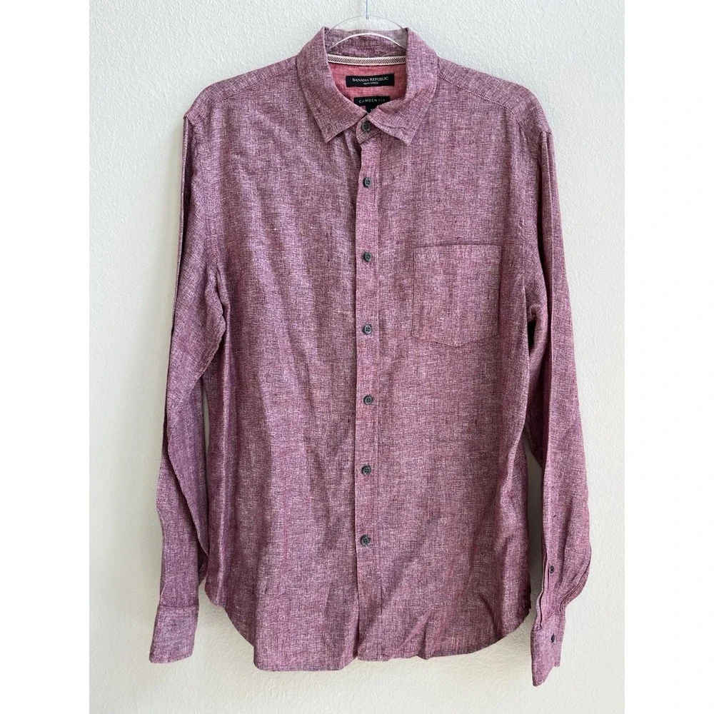 NWT Banana Republic 100% Linen Camden Fit Shirt‎ Medium M Men's Red Button Down
